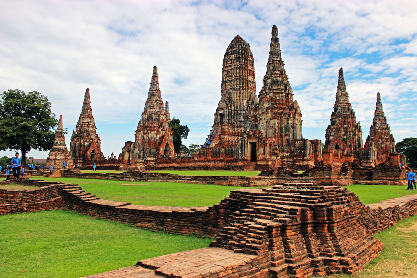 Ancient brick prangs at Ayutthaya Historical Park in Thailand